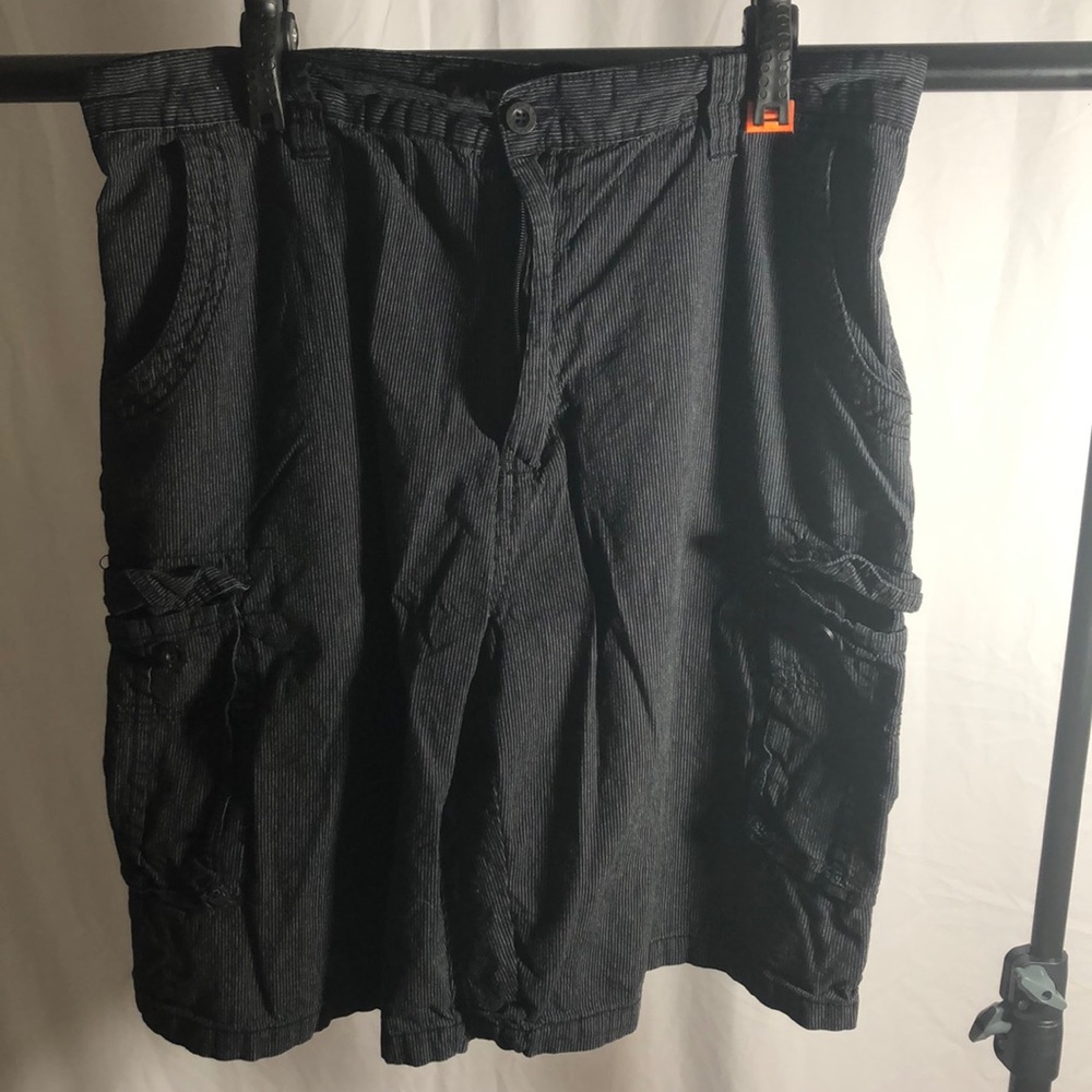 Black pin stripped cargo shorts